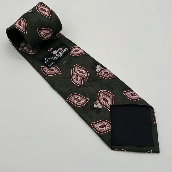 DISNEY ORIGINALS Men's Tie Mickey Mouse Silk Green Red Geometric Paisley Necktie - Picture 3 of 7